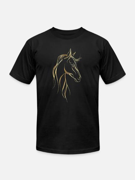 Golden horse line art  - Unisex Jersey T-Shirt by Bella + Canvas - black