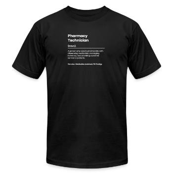 Funny Pharmacy Technician - Unisex Jersey T-Shirt by Bella + Canvas - black - Front - Jose (178cm)