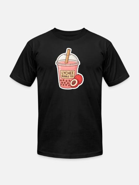 Lychee Bubble Tea Illustration - Unisex Jersey T-Shirt by Bella + Canvas - black