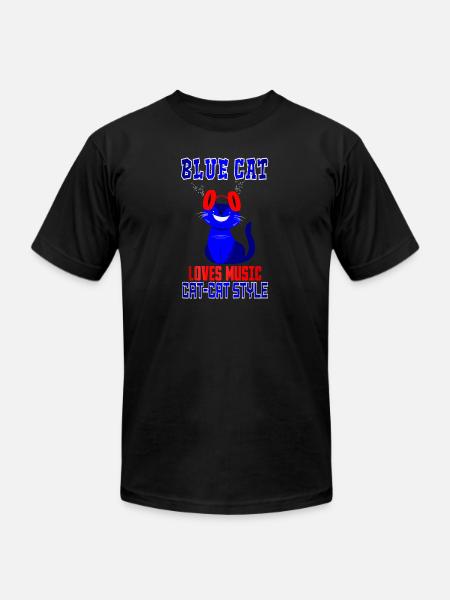 BLUE CAT LOVES MUSIC - Unisex Jersey T-Shirt by Bella + Canvas - black