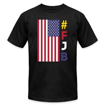 #FJB Fuck Joe Biden US Flag Red White and Blue - Unisex Jersey T-Shirt by Bella + Canvas - black - Front - Jose (178cm)