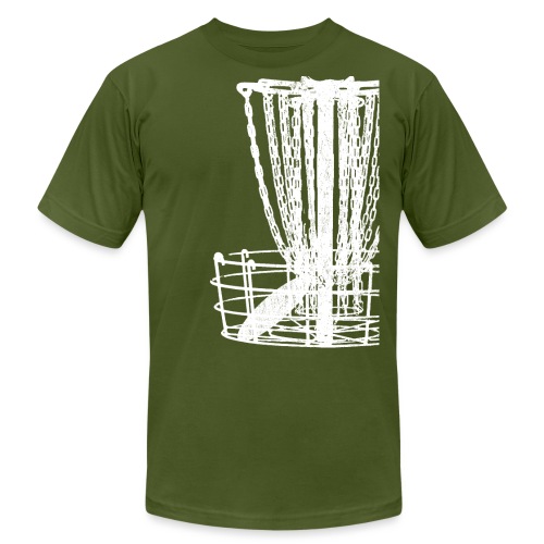 Disc Golf Basket Shirt Distressed White Print - Unisex Jersey T-Shirt by Bella + Canvas