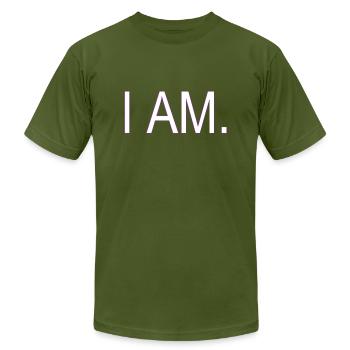 I AM - Unisex Jersey T-Shirt by Bella + Canvas - olive - Front - Jose (178cm)
