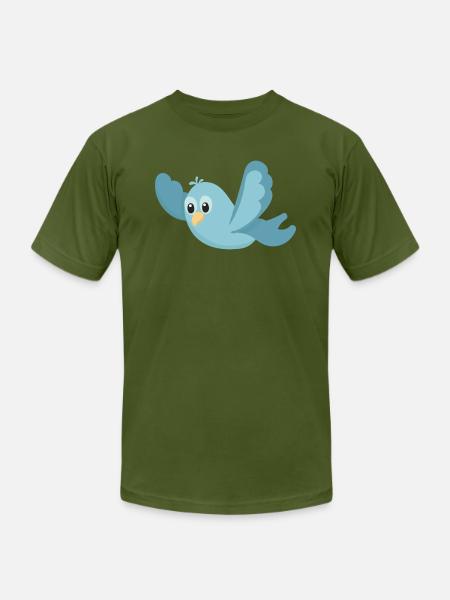 Cartoon Blue Bird - Unisex Jersey T-Shirt by Bella + Canvas - olive