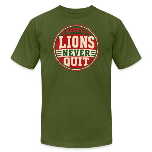 Morocco Soccer Fan Shirt — Lions Never Quit - Unisex Jersey T-Shirt by Bella + Canvas