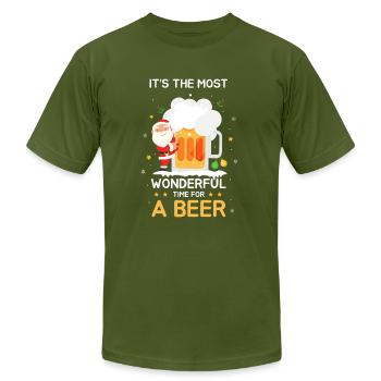 It Is The Most Wonderful Time For A Beer Shirt - Unisex Jersey T-Shirt by Bella + Canvas - olive - Front - Jose (178cm)