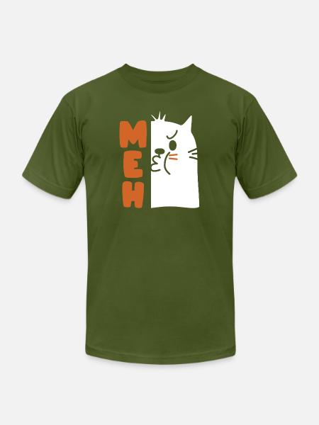 Angry Meh Cat - Unisex Jersey T-Shirt by Bella + Canvas - olive