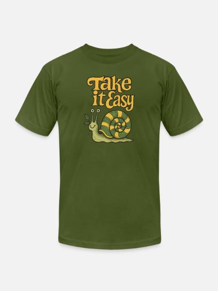 Take is Easy Snail - Unisex Jersey T-Shirt by Bella + Canvas - olive