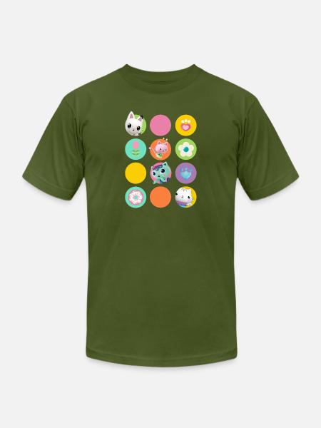 Gabbys Dollhouse Gabbys Friends & Colorful Symbols - Unisex Jersey T-Shirt by Bella + Canvas - olive