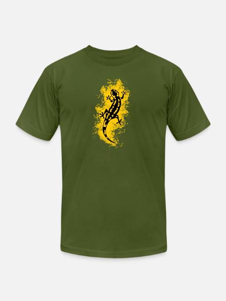 Fire salamander animal. - Unisex Jersey T-Shirt by Bella + Canvas - olive