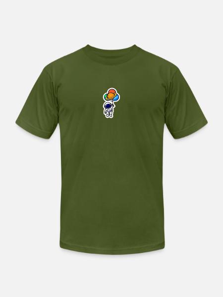 astronaut planet balloons - Unisex Jersey T-Shirt by Bella + Canvas - olive