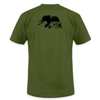 Shanti Azur - Unisex Jersey T-Shirt by Bella + Canvas - olive - Back - Jose (178cm)