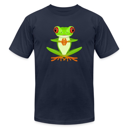 Meditating namaste red eyed tree frog doing yoga - Unisex Jersey T-Shirt by Bella + Canvas