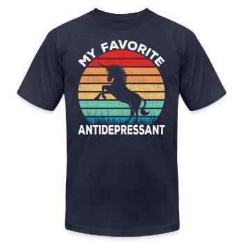 Unicorn Antidepressant - Unicorn Lover Funny - Unisex Jersey T-Shirt by Bella + Canvas - navy - Front - Jose (178cm)