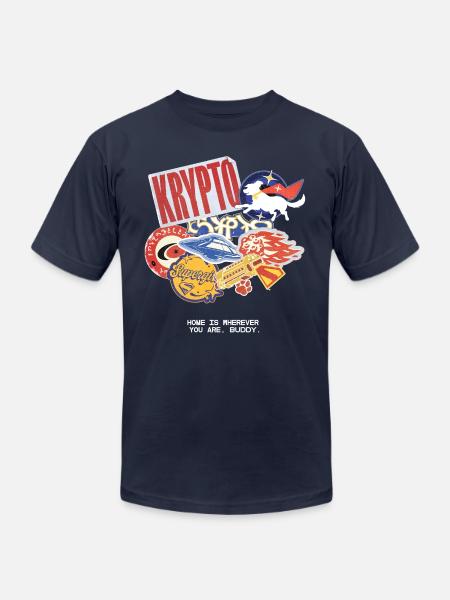 Supergirl Movie Sticker Collage Krypto And Quote - Unisex Jersey T-Shirt by Bella + Canvas - navy