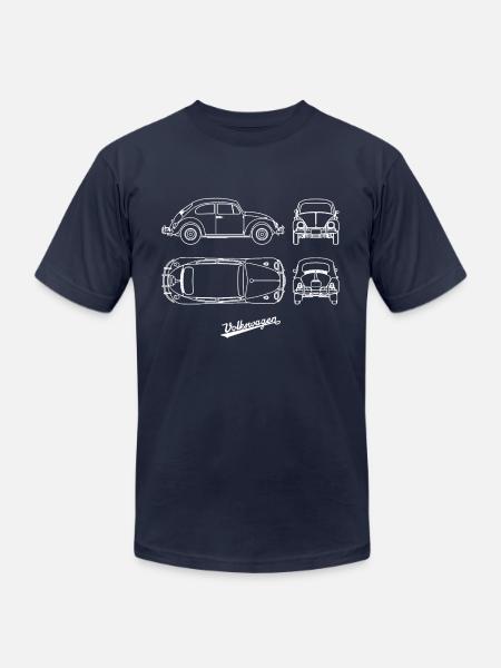 Volkswagen VW Blueprint Beetle White With VW Logo - Unisex Jersey T-Shirt by Bella + Canvas - navy