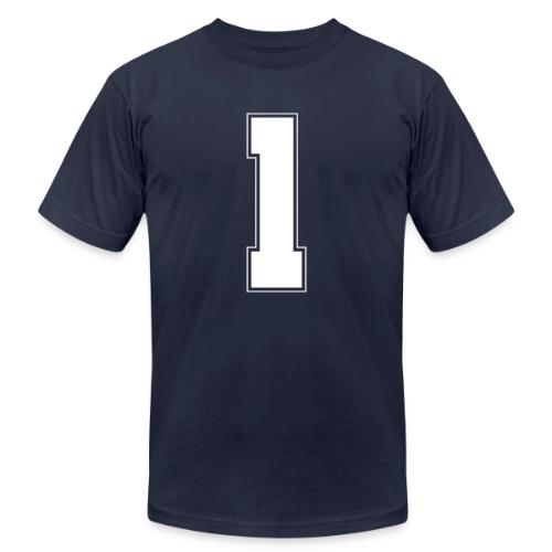 White Number 1 – Varsity Font - Unisex Jersey T-Shirt by Bella + Canvas