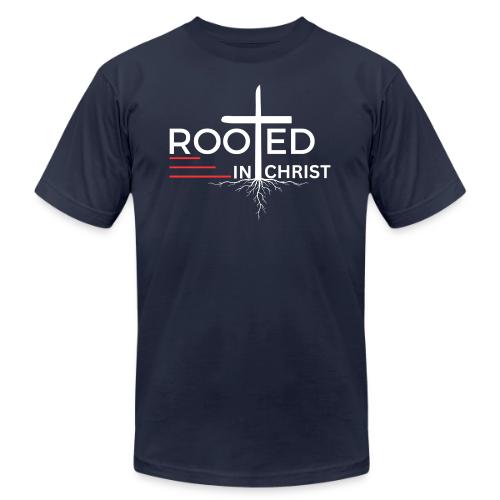 Rooted in Christ (white) - Colossians 2:7 - Unisex Jersey T-Shirt by Bella + Canvas