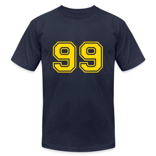 Number 99 in a classic athletic collegiate font - Unisex Jersey T-Shirt by Bella + Canvas