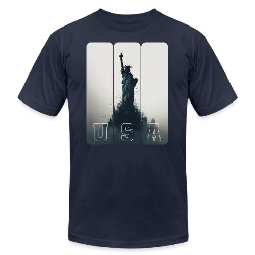 USA: Liberty Rising Over Manhattan - Unisex Jersey T-Shirt by Bella + Canvas