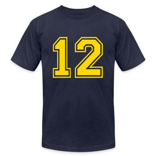 Number 12 in a classic athletic collegiate font - Unisex Jersey T-Shirt by Bella + Canvas