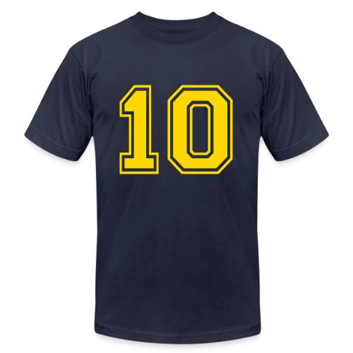 Number 10 in a classic athletic collegiate font - Unisex Jersey T-Shirt by Bella + Canvas