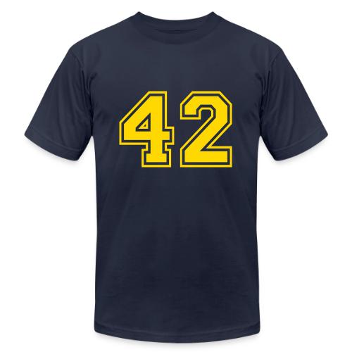 Number 42 in a classic athletic collegiate font - Unisex Jersey T-Shirt by Bella + Canvas