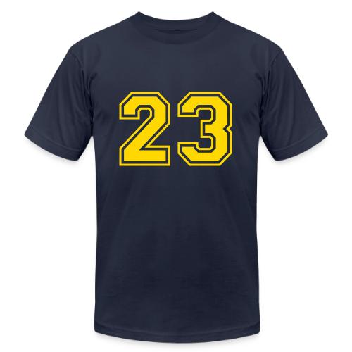 Number 23 in a classic athletic collegiate font - Unisex Jersey T-Shirt by Bella + Canvas