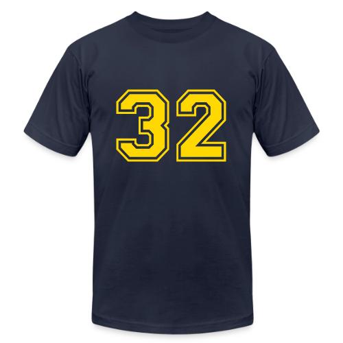 Number 32 in a classic athletic collegiate font - Unisex Jersey T-Shirt by Bella + Canvas