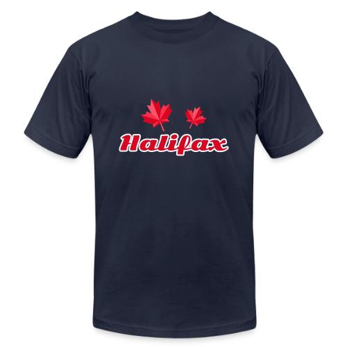 Halifax with two red maple leaves - Unisex Jersey T-Shirt by Bella + Canvas