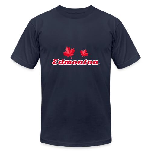 Edmonton with two red maple leaves - Unisex Jersey T-Shirt by Bella + Canvas
