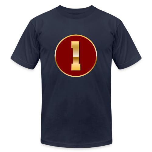 Number 1 in Gold Varsity Font - Unisex Jersey T-Shirt by Bella + Canvas