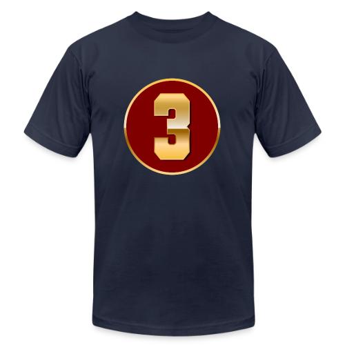 Number 3 in Gold Varsity Font - Unisex Jersey T-Shirt by Bella + Canvas