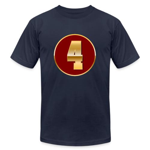 Number 4 in Gold Varsity Font - Unisex Jersey T-Shirt by Bella + Canvas