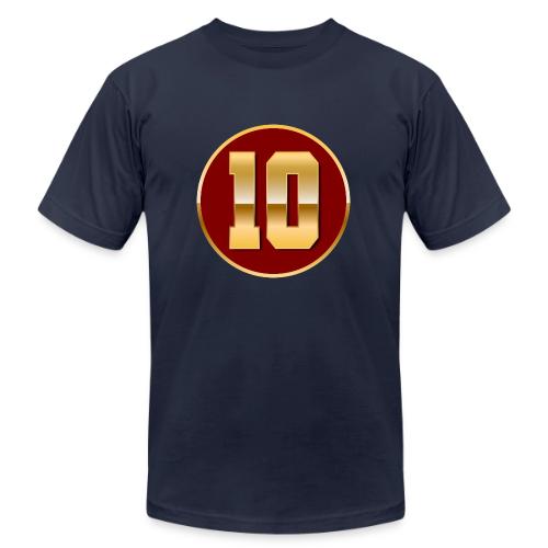 Number 10 in Gold Varsity Font - Unisex Jersey T-Shirt by Bella + Canvas