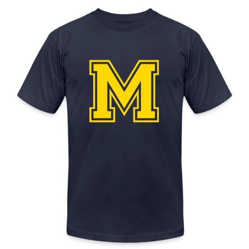 Letter M – Capital Athletic Alphabet Monogram - Unisex Jersey T-Shirt by Bella + Canvas