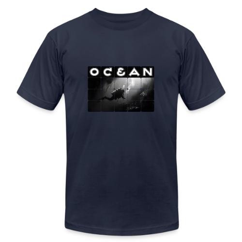 Ocean: Monochrome descent of a scuba diver - Unisex Jersey T-Shirt by Bella + Canvas