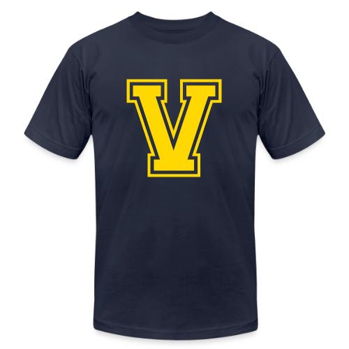 Letter V – Capital Athletic Alphabet Monogram - Unisex Jersey T-Shirt by Bella + Canvas
