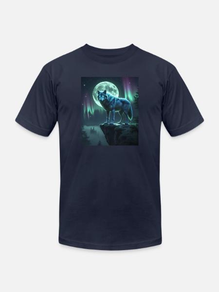 Mystical Wolf Under Moonlight - Unisex Jersey T-Shirt by Bella + Canvas - navy