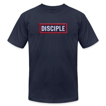 Disciple Work Patch - Unisex Jersey T-Shirt by Bella + Canvas - navy - Front - Jose (178cm)