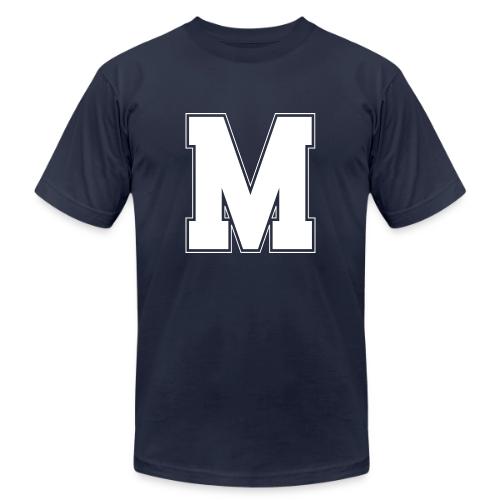 White Letter M – Varsity Alphabet Monogram - Unisex Jersey T-Shirt by Bella + Canvas
