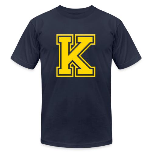 Letter k – Capital Athletic Alphabet Monogram - Unisex Jersey T-Shirt by Bella + Canvas