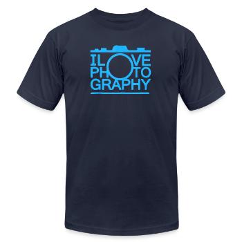 Débardeur de photographie d’appareil photo - T-shirt unisexe Bella + Canvas - marine - Devant - Jose (178cm)