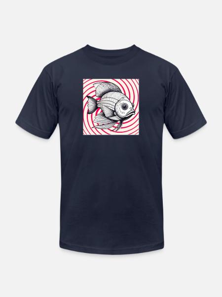 red striped fish - Unisex Jersey T-Shirt by Bella + Canvas - navy