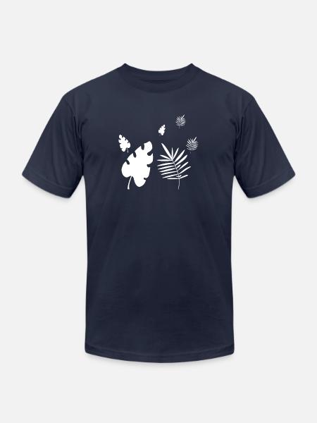 tropical leaves print - Unisex Jersey T-Shirt by Bella + Canvas - navy