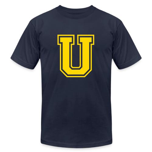 Letter U – Capital Athletic Alphabet Monogram - Unisex Jersey T-Shirt by Bella + Canvas
