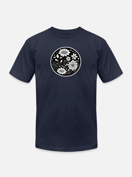 Midnight Bloom Circle - Unisex Jersey T-Shirt by Bella + Canvas - navy