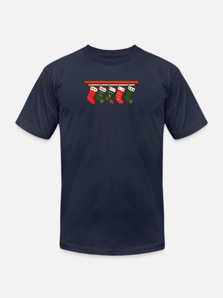 christmas socks t shirt design - Unisex Jersey T-Shirt by Bella + Canvas - navy