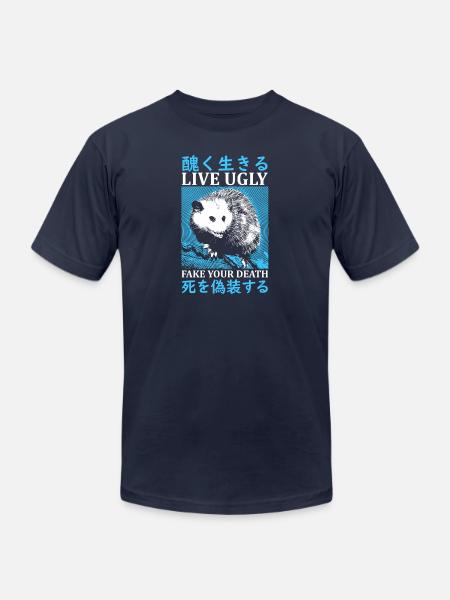 Live Ugly Japanese Opossum - Unisex Jersey T-Shirt by Bella + Canvas - navy
