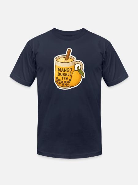 Mango Bubble Tea Illustration - Unisex Jersey T-Shirt by Bella + Canvas - navy